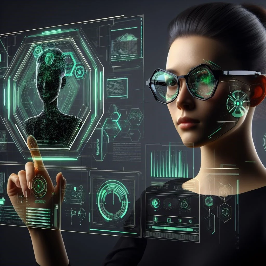 A woman exploring an augmented digital world