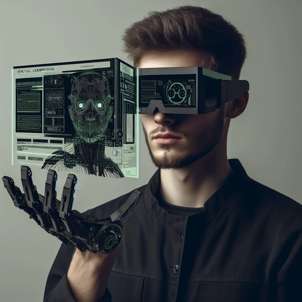 A person using an immersive mixed reality headset
